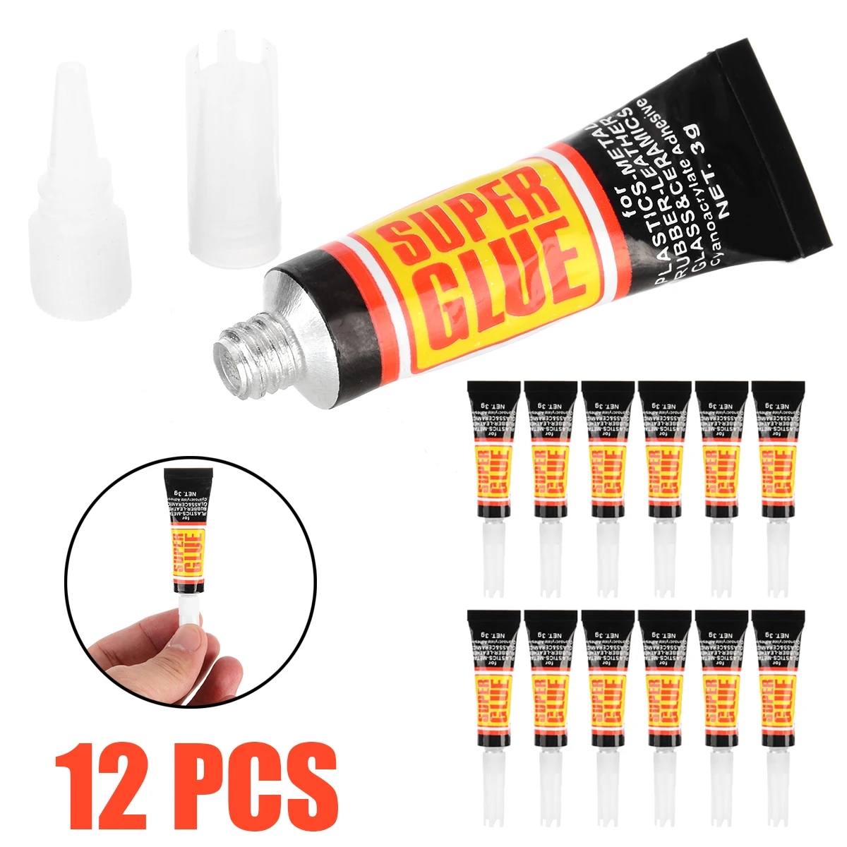 12 Pcs/Set Super Glue Rubber Metal Glass Plastics Ceramics Wood Quick Dry Clear Glue Surface Insensitive Strong Adhesive Glue