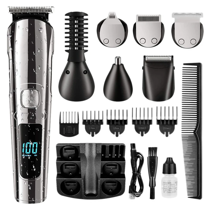 

6 In 1 Hair Clipper Men Cordless Electric Beard Trimmer Kit Body Grooming Shaver Suitable For Kids Family Barber