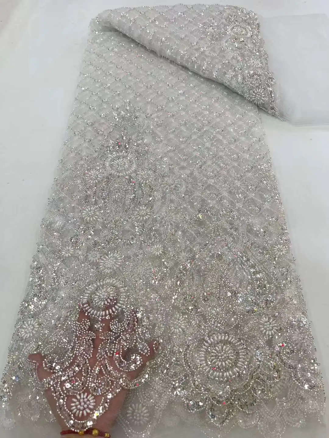 Роскошная Высококачественная французская Тяжелая кружевная ткань из бисера 2023