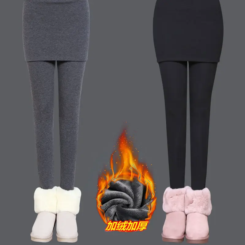 

Plush Thickened Autumn and Winter Women Leggings Skirt Wear Fake Two-Piece Cotton Wrap Hip One-Piece Winter Skirt Legging T78