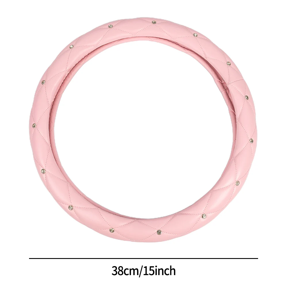 

Parts Steering Wheel Cover 15Inch 38cm Accessories Crystal Diamond Non-Slip W/ Rhinestone Bling Car PU Leather Durable