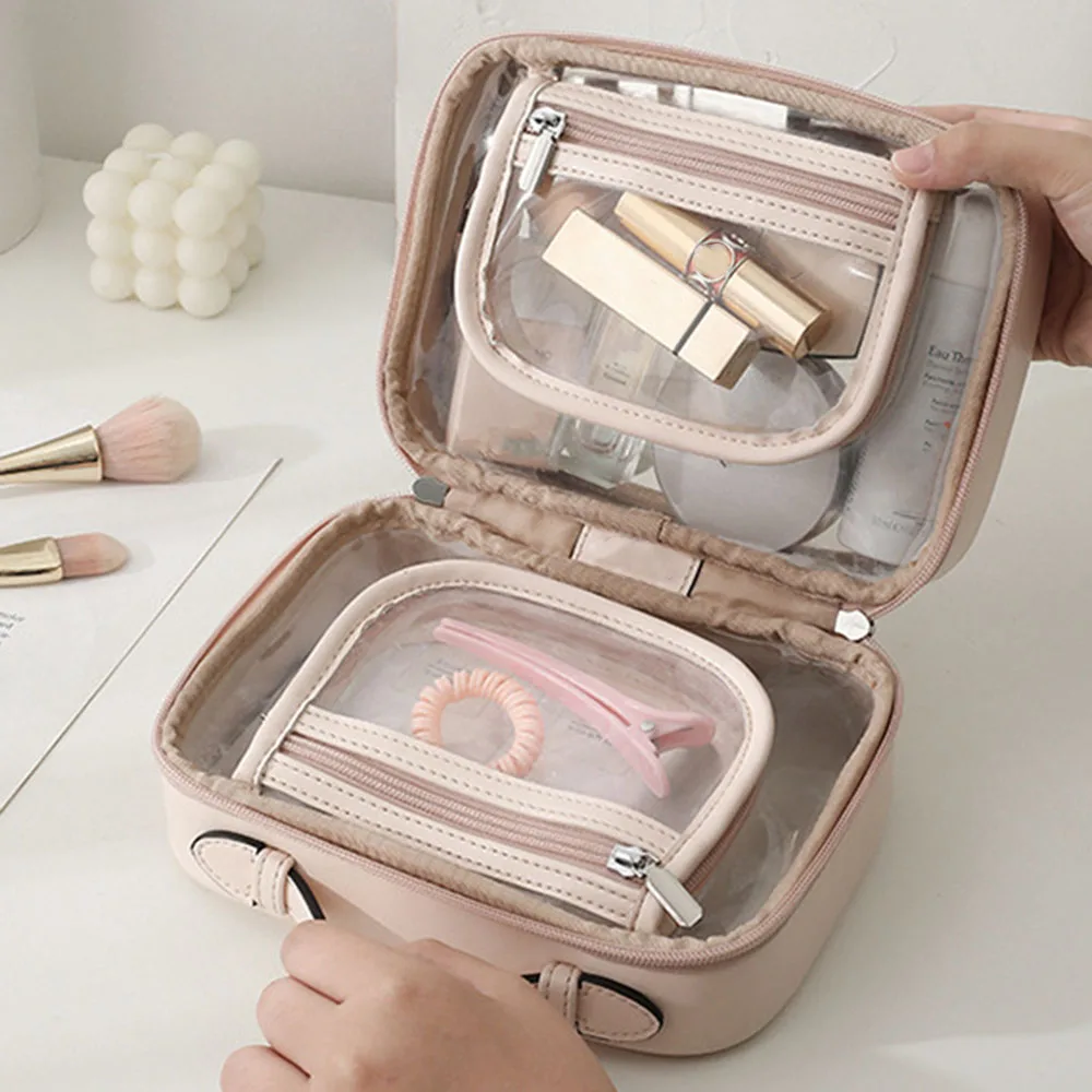 

Multi-functional Portable Makeup Bag Multi-zipper Delicate Convenient Handbag For Outdoors