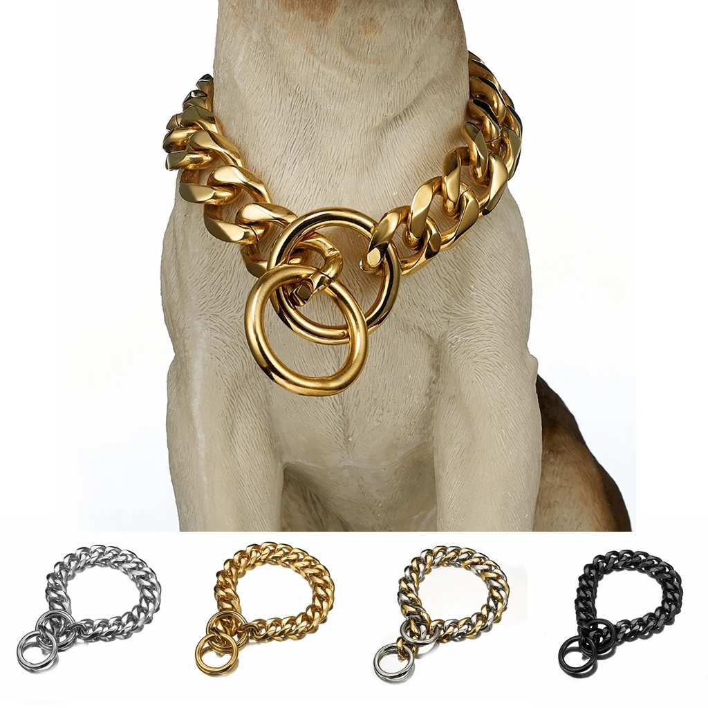 15Mm Französisch Bulldog Hund Halskette Kragen für Small Medium Large Hunde Haustiere Gold Solide Edelstahl Pitbull Kubanischen Kette halsbänder