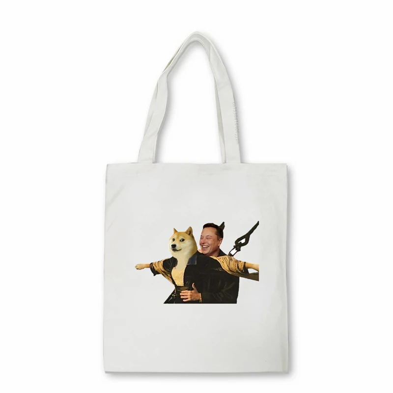 

dogecoin and elon Shopping Bag men Shoulder Bag Dogecoin Elon Musk Funny anime Women's handbag canvas bag Bolsas