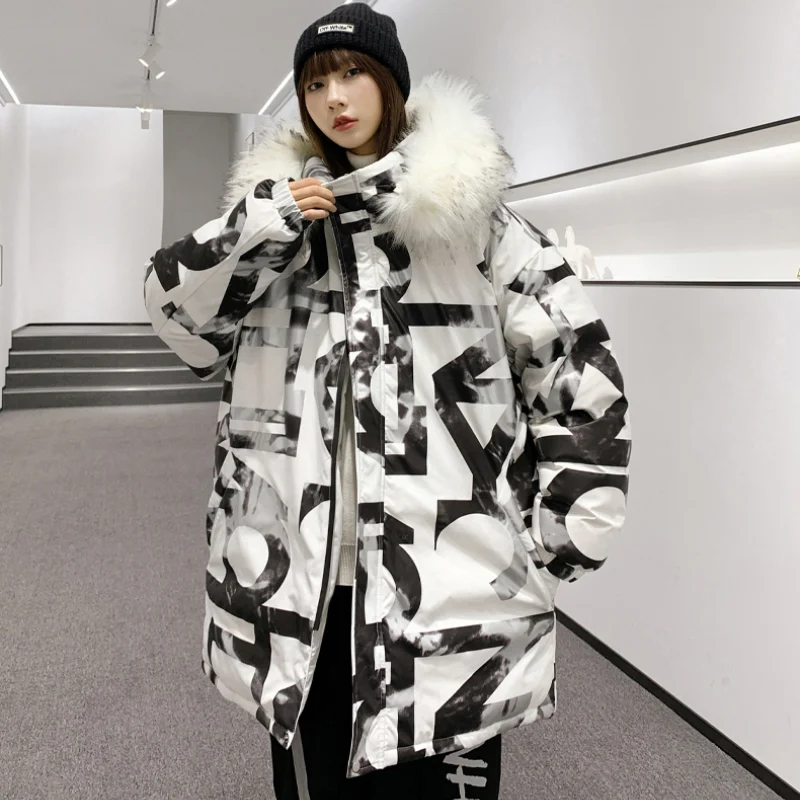 Oversized 2021 Men's Wear, Down Jacket Matching Style, Extended Heavy Men's Hooded Coat, Loose Warm Winter Clown Down Jacket,