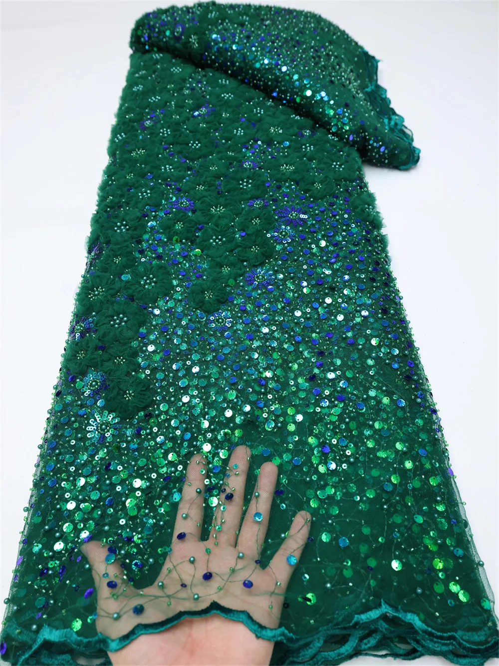 

Бисерная кружевная ткань из бисера Роскошная Свадебная французская Сетка Тюль Вышивка Ткань для свадьбы Африканское кружево Материал 5 ярд...