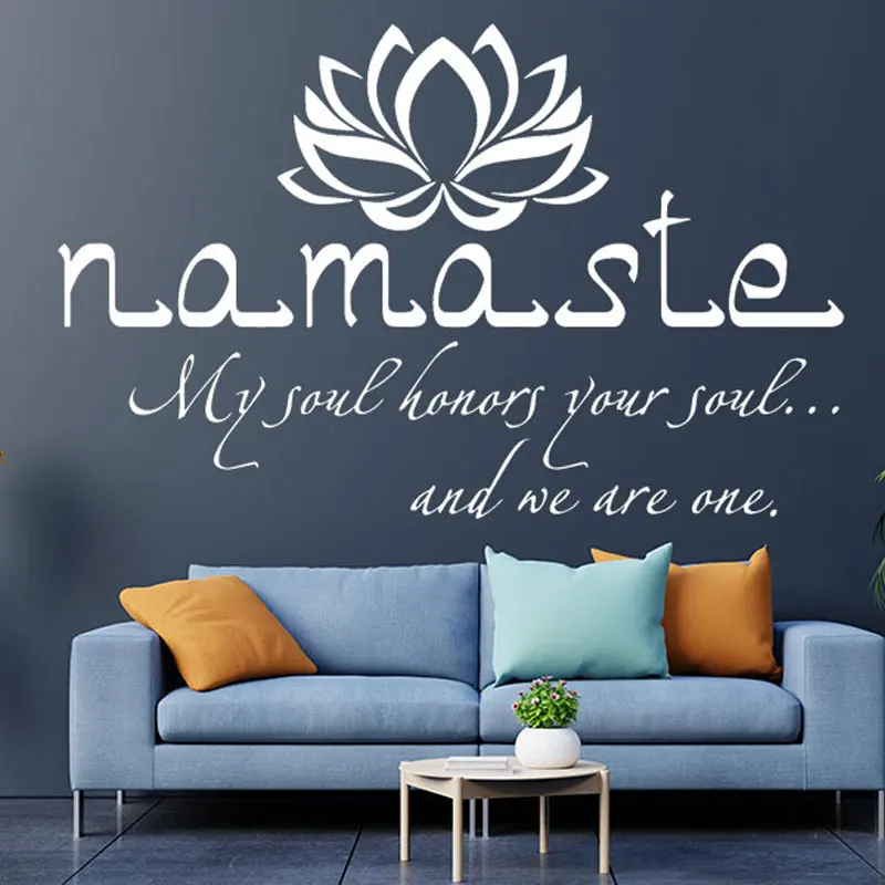 Namaste Наклейка на стену с цитатами, виниловые наклейки, декор Будды, лотос, цветок, Настенный декор, спальня, Йога, студия, виниловые наклейки B714
