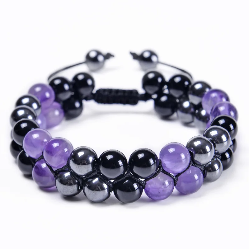 

6MM/8MM Natural Amethyst Double Layer Bracelet Adjustable Black Magnet Beaded Bracelet Male and Female Couples Hand String