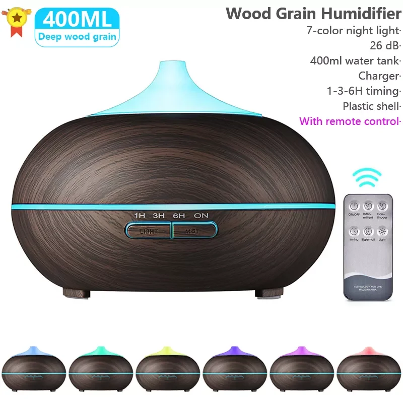 

400ml Aromatherapy Essential Oil Diffuser Wood Grain Remote Control Ultrasonic Xiomi Air Humidifier Mister With LED Light