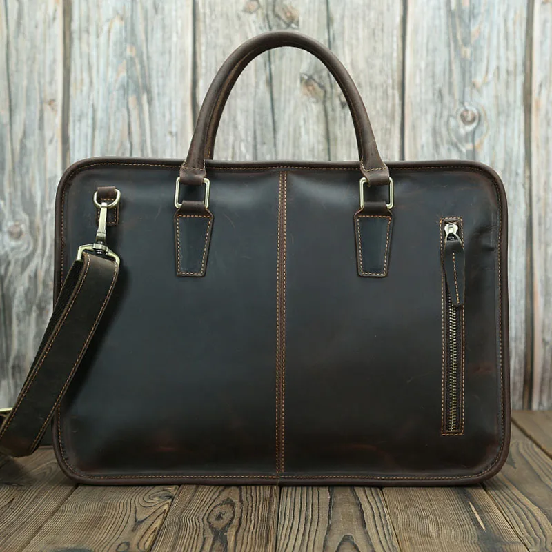 Luufan Vintage Genuine Leather Men's Briefcase Cowhide 15