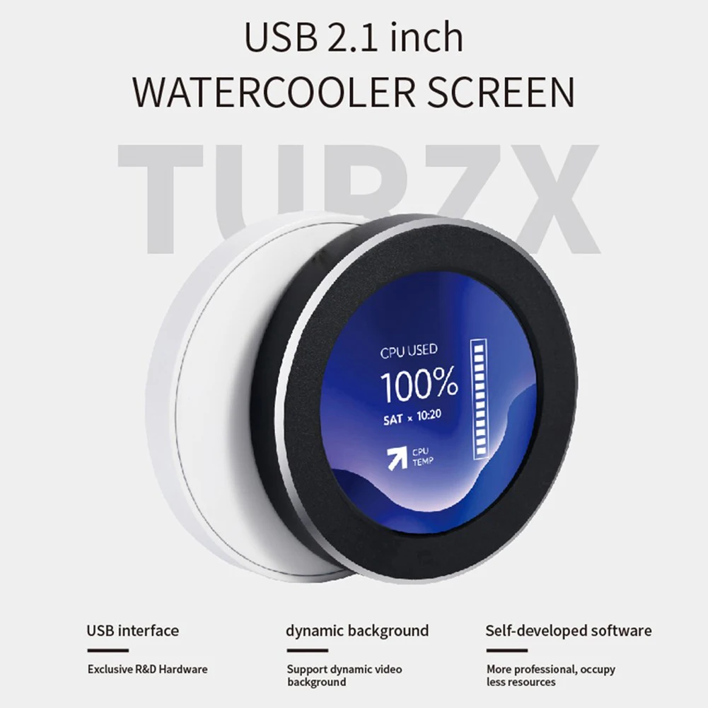 

2.1Inch PC Secondary Display IPS Dynamic Round Temperature Monitoring CPU/GPU/RAM/HDD AIDA64 Aluminium Alloy for Water Cooling