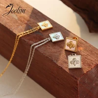 joolim jewelry pvd gold finish square bee white sea shell pendant necklace jewelry stainless steel jewelry wholesale
