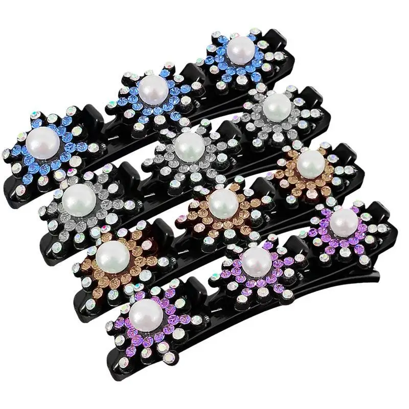 

1pcs Sparkling Crystal Stone Braided Hair Clips Hair Clip With Crystal Flower Double Plait Bangs Bands Twist Hairpin Fabric
