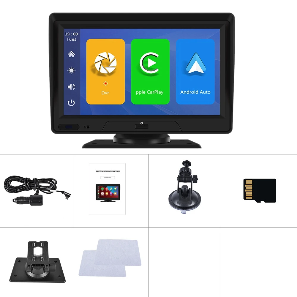 

7 Inch Touch Screen Car Tablet GPS DVR Recorder Monitor 1080P Front View Camera with Wireless Carplay Android Auto