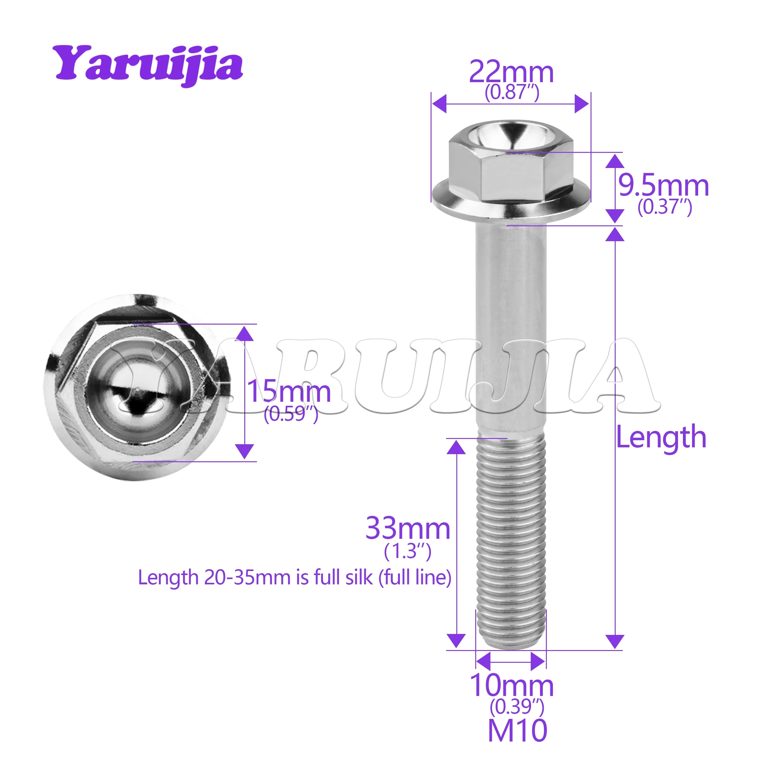 Фото Титановые болты Yaruijia M10x1.25mm с шестигранной головкой и фланцем DIN6921, длина 20-100 мм, 1 шт. №2