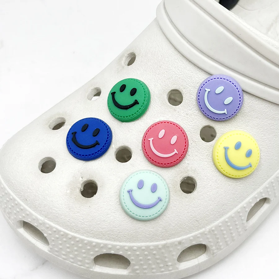Colorful Button Smiling Face PVC Shoe Charm Sandals Accessories Diy Shoe Buckle Decor Fit Pins Croc Charms JIBZ Kids Party Gift