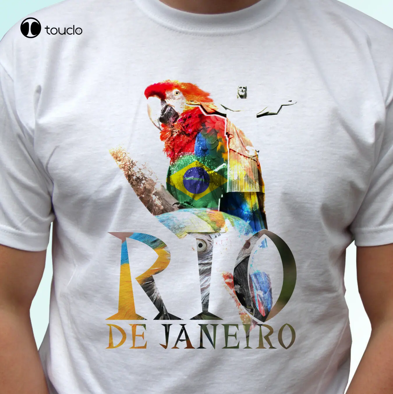 

Rio De Janeiro White T Shirt Parrot Tee Top Brazil Design Mens Womens Kids Baby Tee Shirt