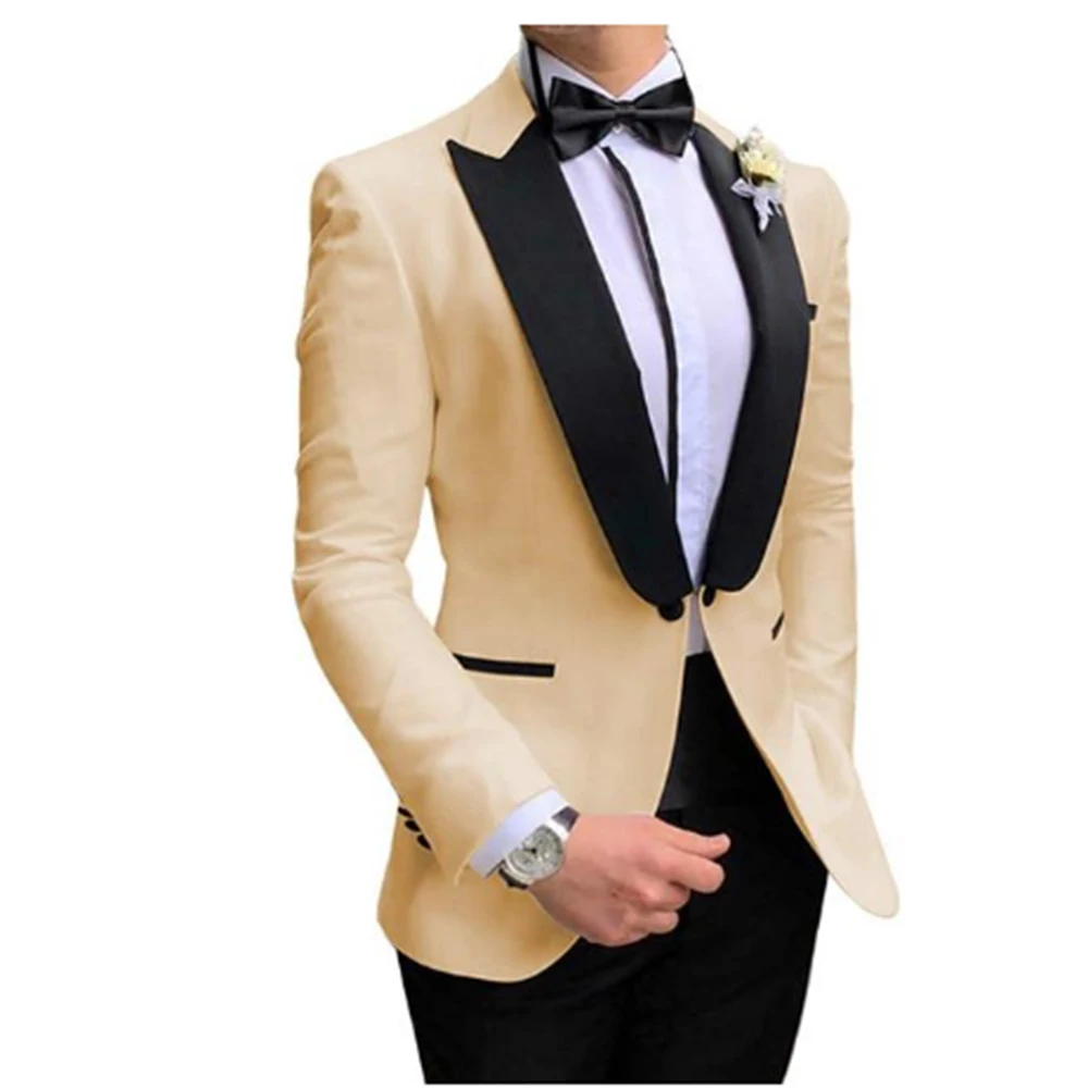 New 2022  Wedding Dress Suit Champagne Groom Tuxedos Groomsmen Best Man Suits Slim Fit Mens Wedding /Business/Groom Suits