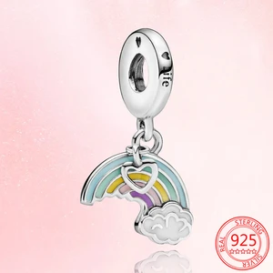 New 925 Sterling Silver Cloud and Rainbow Give Womens Festival Jewelry Gift Fit Original Pandora Bracelet Necklace Charm Pendant