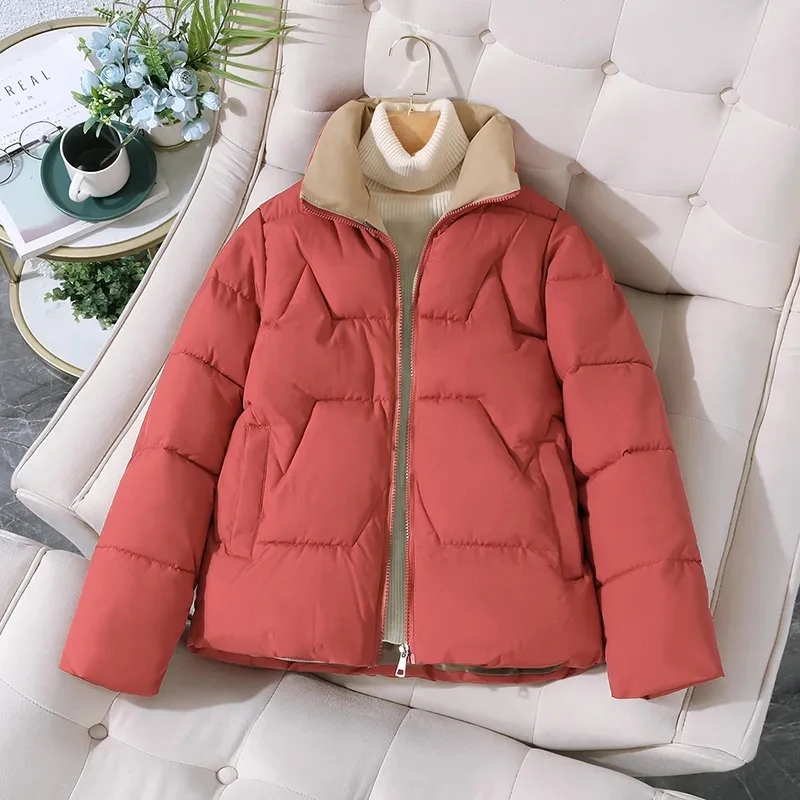 Cotton Jacket Female 2023 Autumn Winter New Korean All-match Casual Padded Clothes Coat Female Large Size Thick Short Parkas
