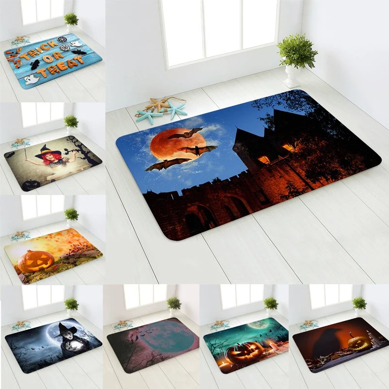 

Happy Halloween Carpet Living Room Bedroom Floor Mat Halloween Carpet Pumpkin Halloween Witch Non-slip Home Carpet