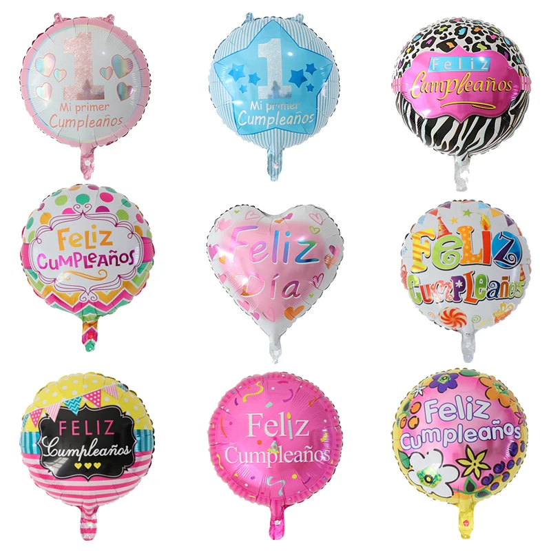 

50pcs 18inch Round Feliz Cumpleanos Spanish Happy Birthday Party Mylar Foil Helium Balloons Globos Baloes Air Ball Supplies