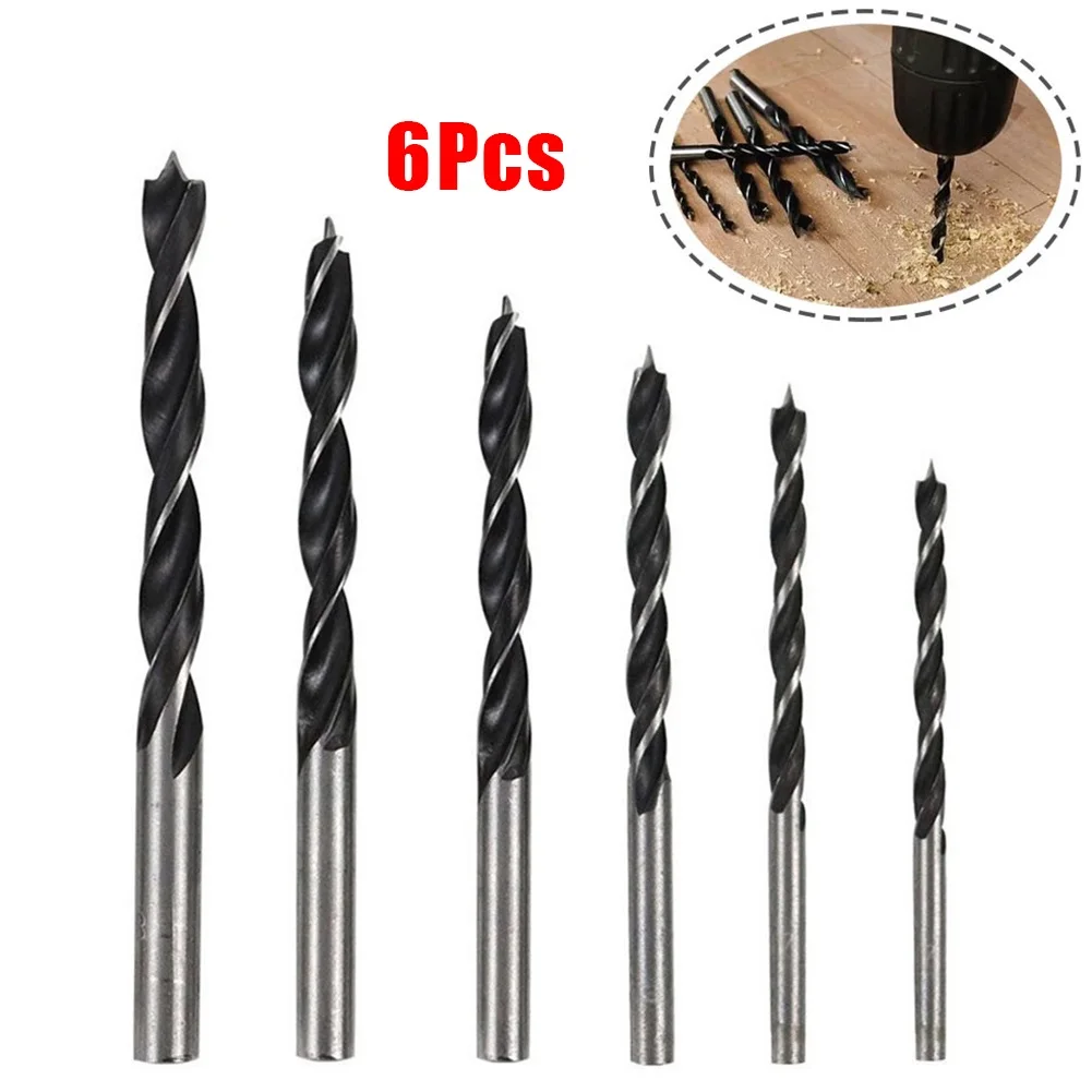 

6Pcs 3-8mm Three-point Wood Drill Bit Set High Carbon Steel Woodworking Tool Spiral Drill Bits Power Tool Accessories