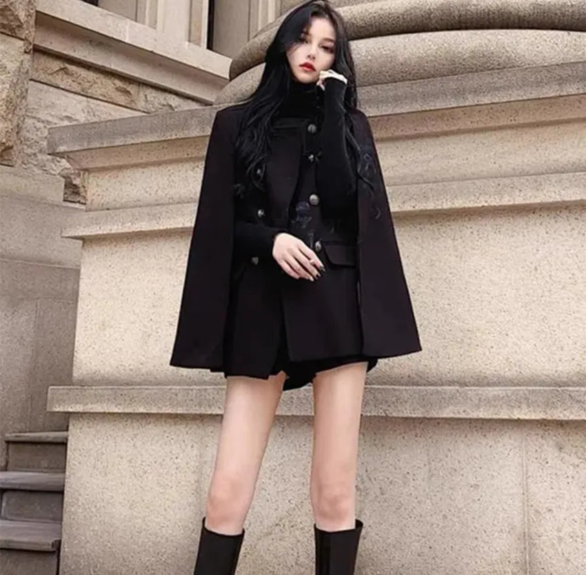 Высококачественная зимняя накидка шерстяная верхняя одежда Женская двубортная