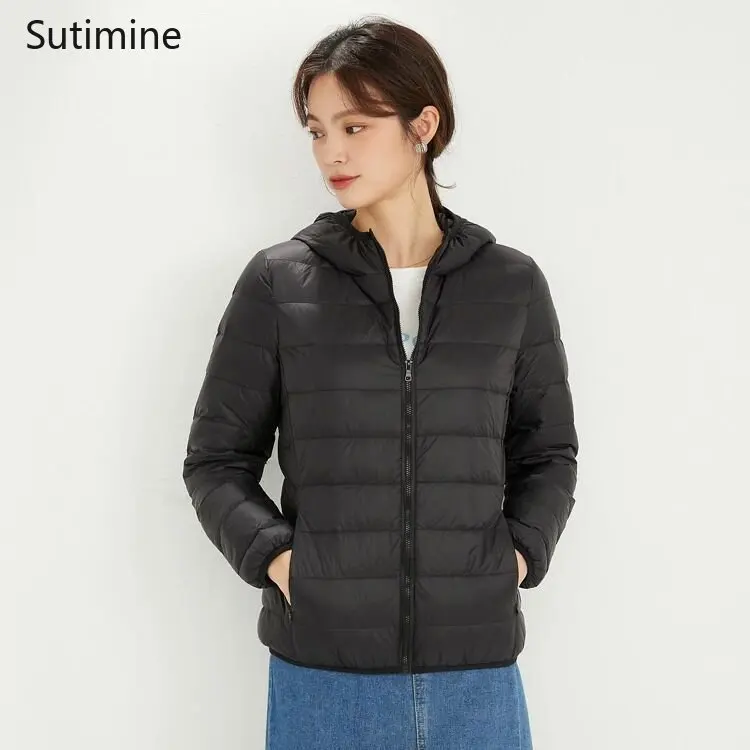 Down Jacket Women Office Lady Zipper Lightweight Down Jacket Women Hooded Down Korean Coat Wide-waisted Winter Coat Women