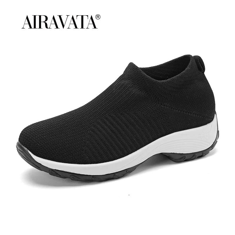 Women Walking Shoes Kintted Chunky Sneakers Cushioned Tennis Shoes Casual Loafers Zapatillas De Mujer Plus Size 45