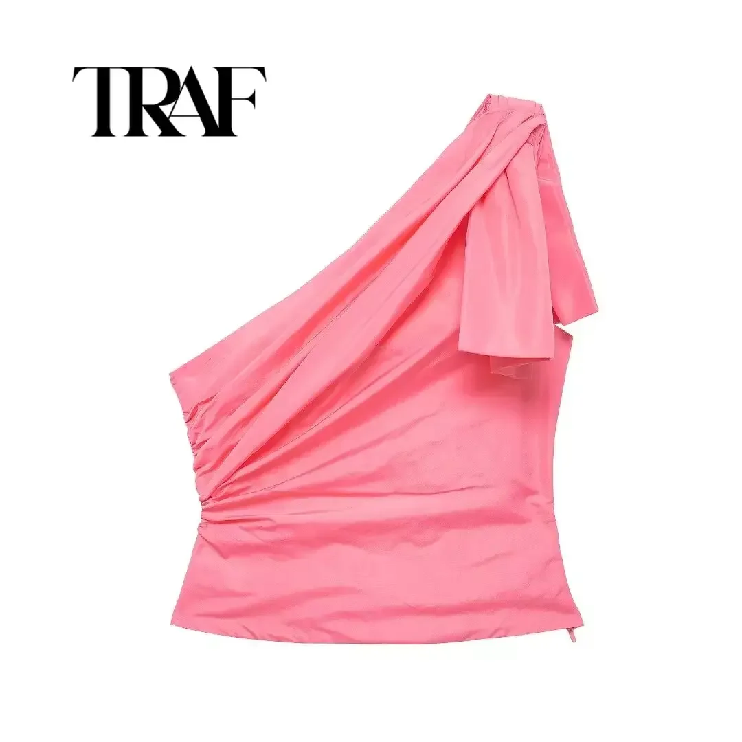 Женский однотонный топ на одно плечо без рукавов с рюшами