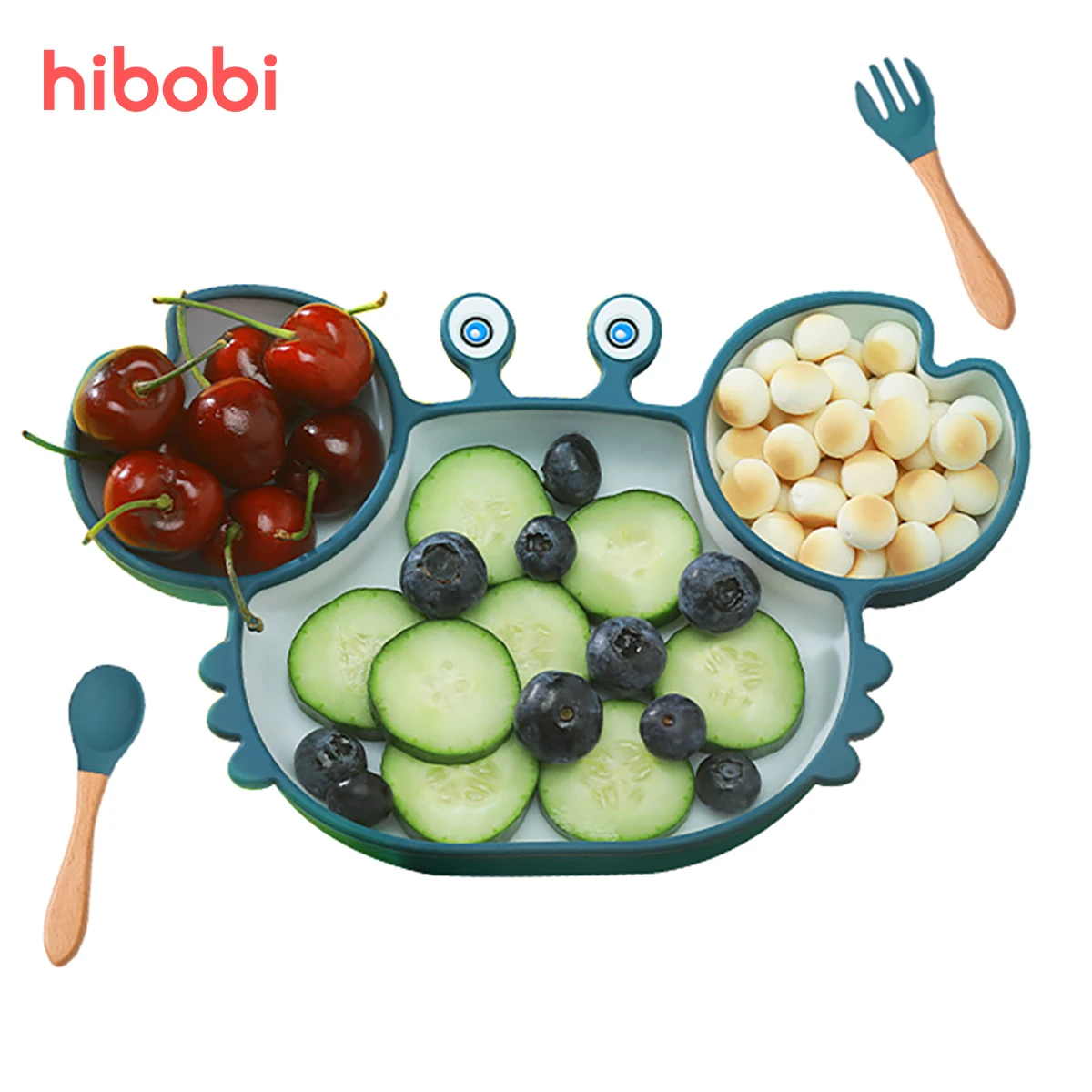 hibobi Baby Bowls Plates Spoons Silicone Suction Food Tableware BPA Free Non-Slip Baby Dishes Crab Food Feeding Bowl for Kids