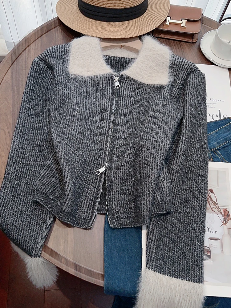 Женский розовый полосатый кардиган кашемировый свитер Harajuku корейский с длинными