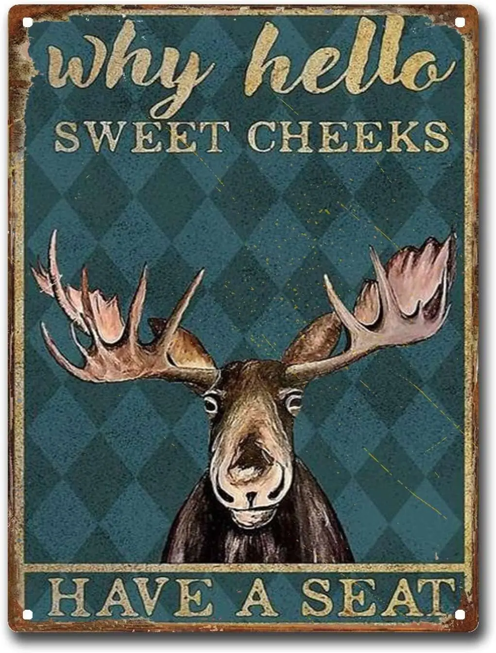 Жестяные знаки, лосячие олени, Hello Sweet, щеки с сиденьем, металлические таблички 12x16 дюймов