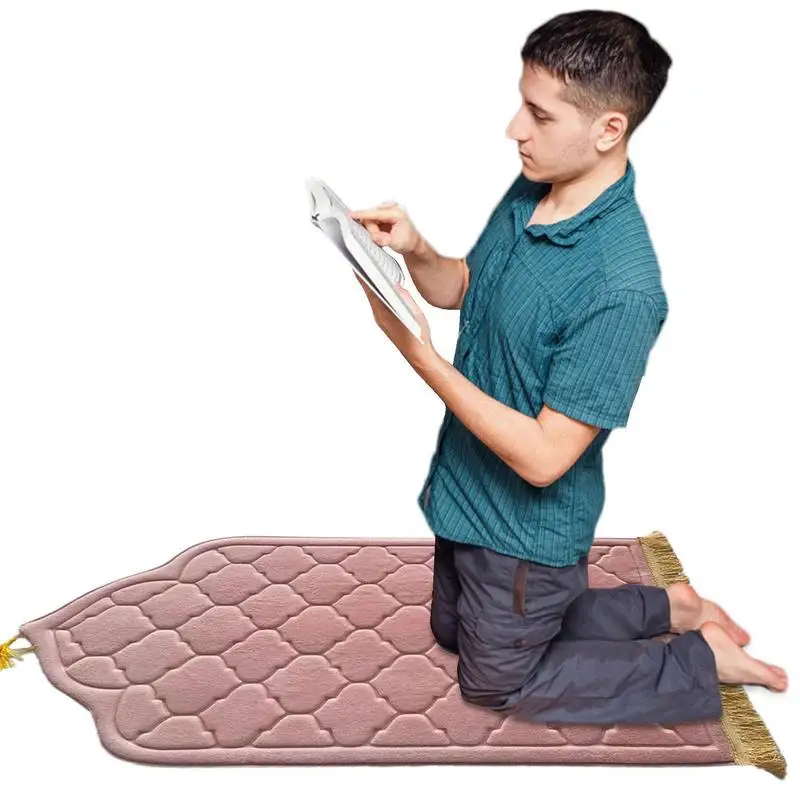 

Flannel Prayer Mat For Muslim Portable Prayer Rug Carpet Worship Kneel Embossing Floor Carpets Non-slip Soft Prayer For Bedroom