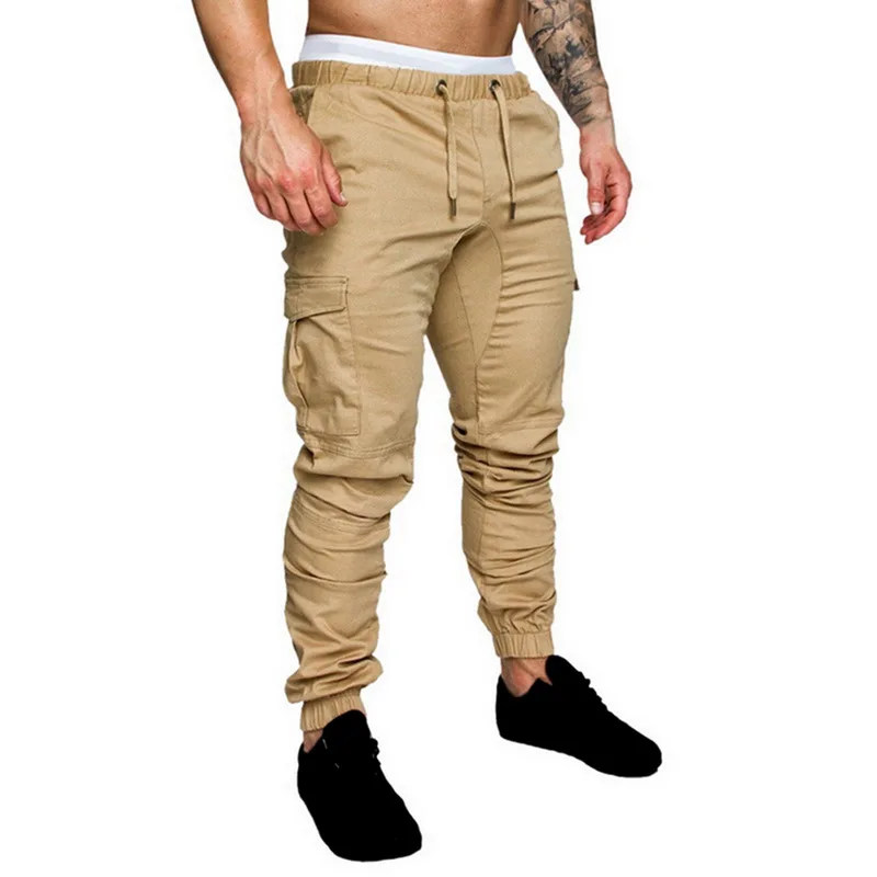 

2020 Spring Autumn Mens Casual Solid Multi-pocket Trousers Drawstring Cargo Pants Male Jogging Sweatpants Plus Size 5XL