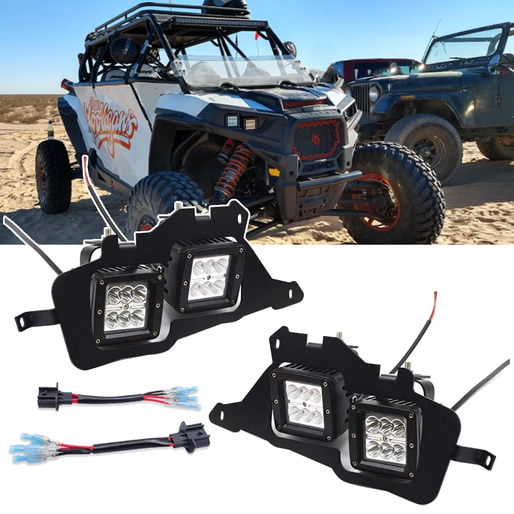 4x 18W LED Work Head Lights Mount Brackets with Wiring Kit For 2014-2023 Polaris RZR 900 1000 and TURBO RI