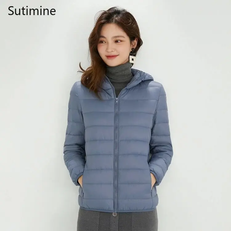 Down Jacket Women Office Lady Zipper Lightweight Down Jacket Women Hooded Down Korean Coat Wide-waisted Winter Coat Women