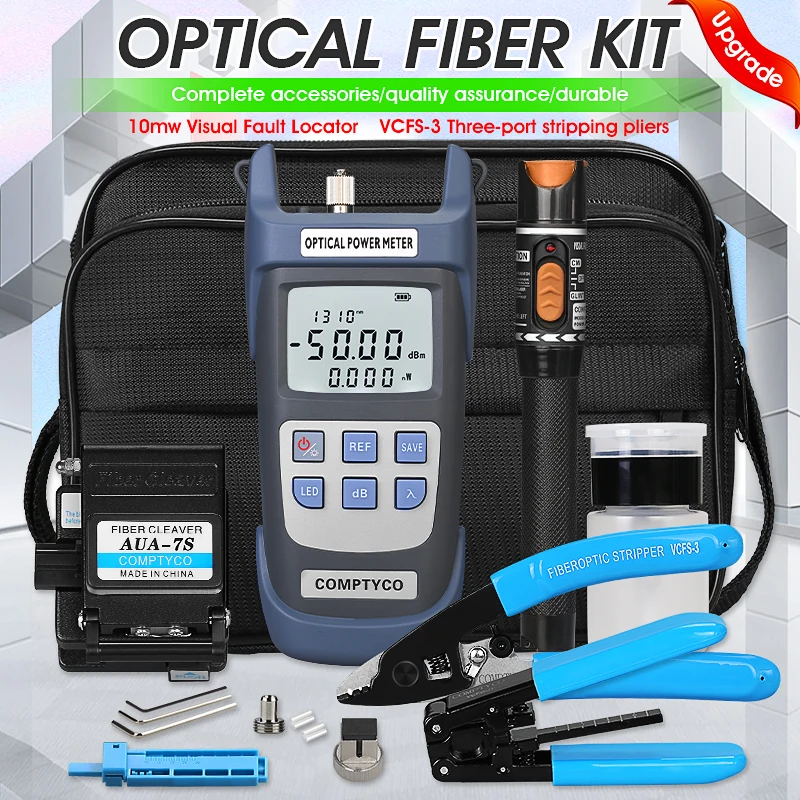 AUA-7S Fiber Cleaver FTTH Cold Connection Tool Kit -50 ~+26dBm Optical Power Meter 10MW Visual Fault Locator