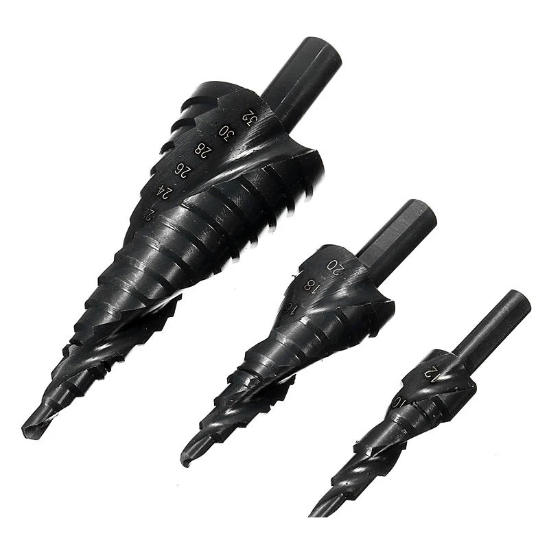 

3PCS 4-32MM HSS Cobalt Step Drill Bit Set Nitrogen High Speed Steel Spiral For Metal Cone Triangle Shank Hole Cutter