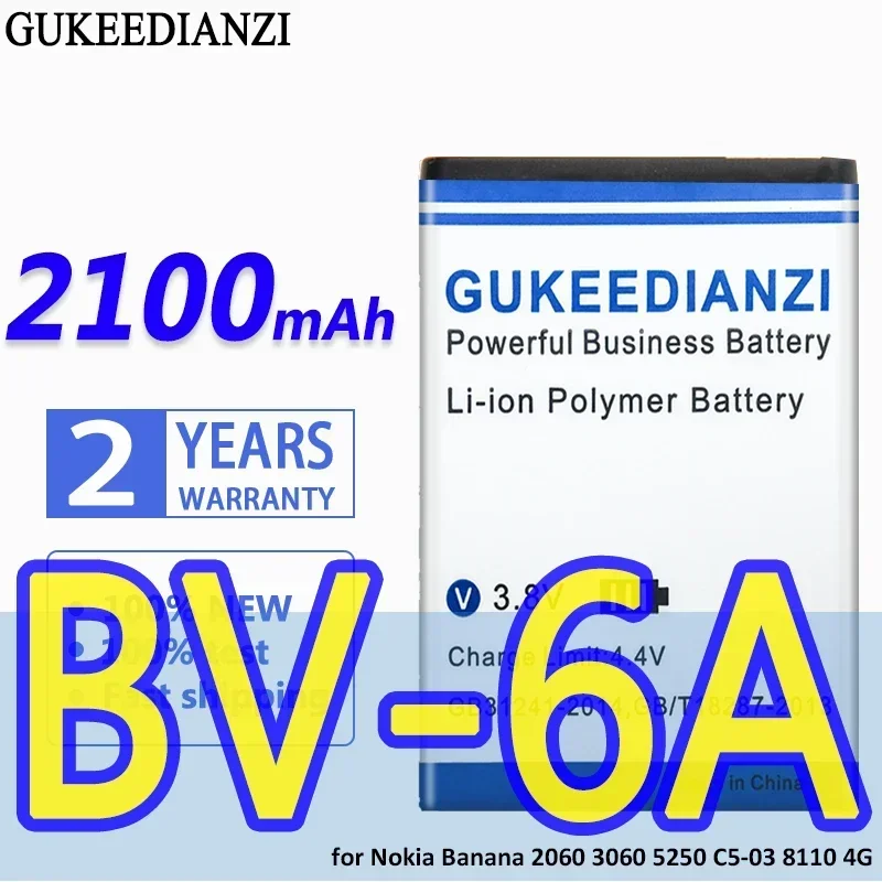 Аккумулятор GUKEEDIANZI большой емкости BV-6A 2100 мАч для Nokia Banana 2060 3060 5250 C5-03 8110 4G