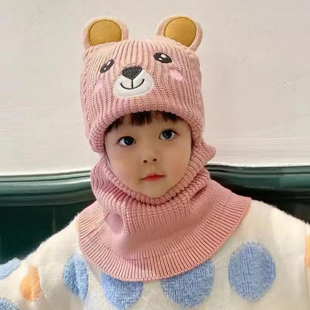 

Детская зимняя шапка, Вязаная Шапка-бини с изображением животных для мальчиков и девочек, защитная шапка с воротником, ветрозащитная шапка, подходит для детей от 2 до 6 лет
