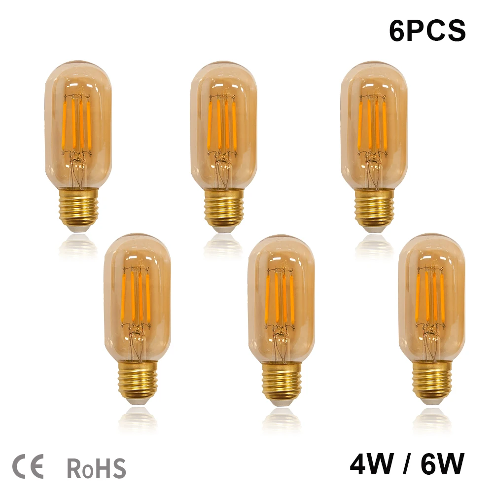 Винтажная лампа накаливания Эдисона Ранняя T45 4 Вт 6 E27 40 аналогичная трубчатая