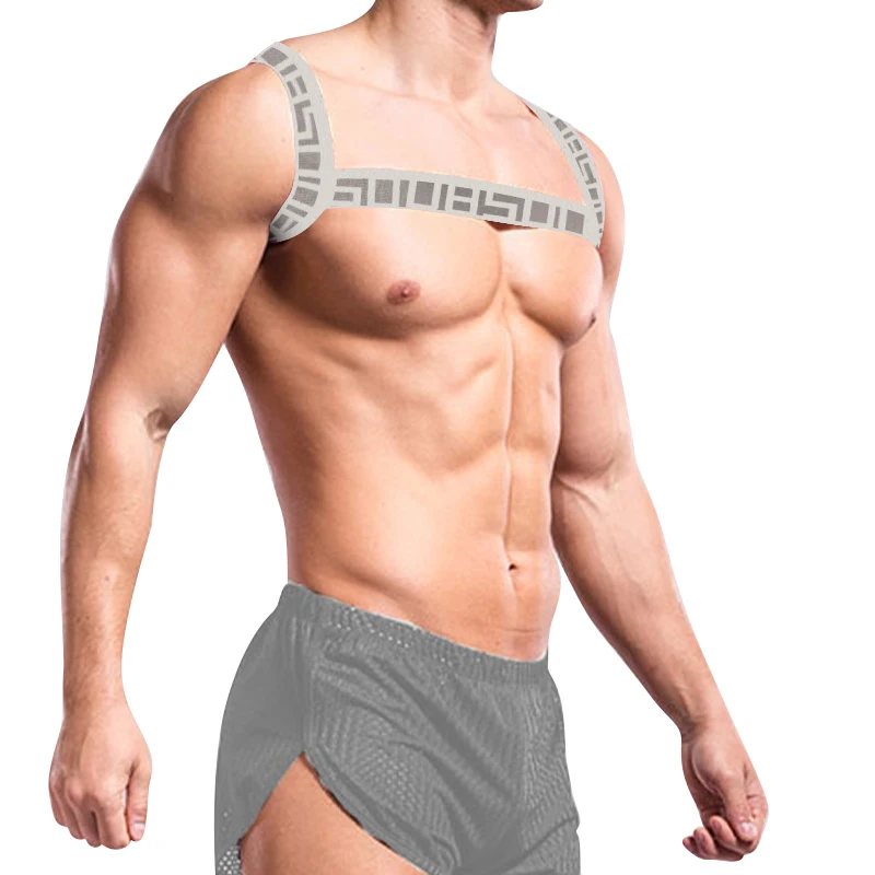 

Elastic Band Harness Men Gay Sexy Shoulder Straps Chest Muscle Halter Fitness Belt Club Party Costume Men Bodysuite Gay Clubwear