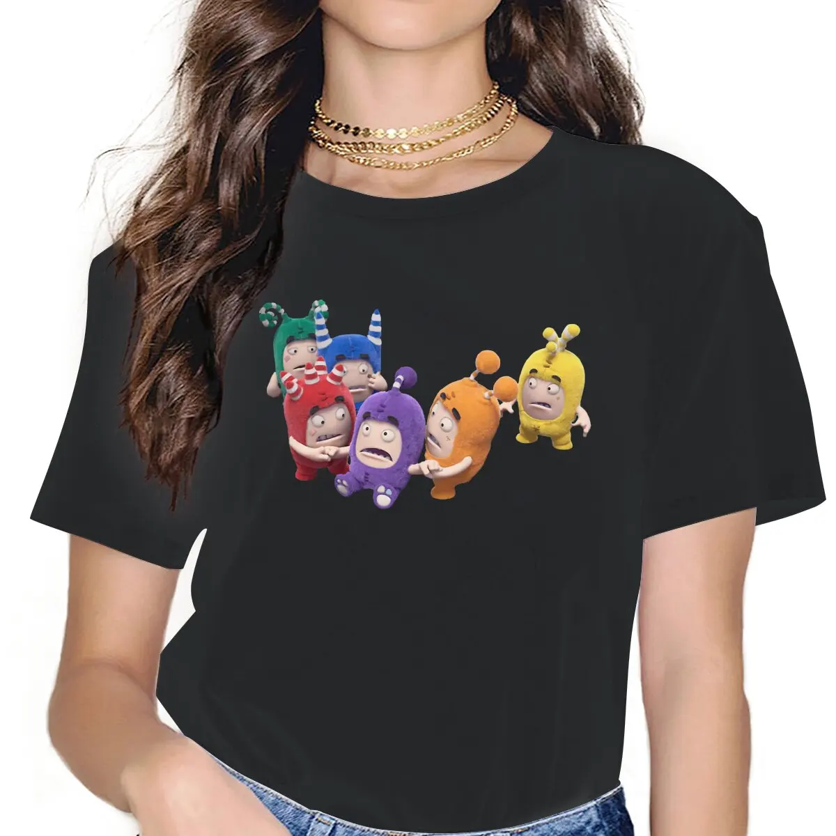 

Забавная семейная кавайная Женская футболка для девочек Oddbods, забавные разумные Блузы с семи разными милыми персонажами, повседневные блуз...