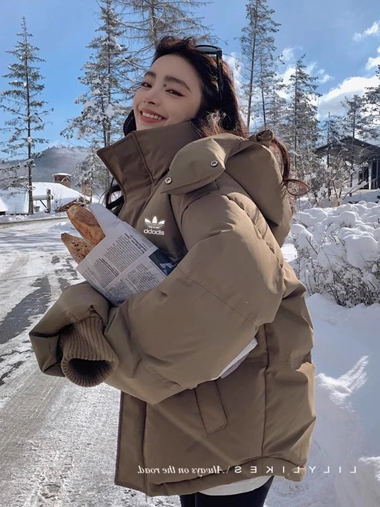 Dynamic Three‍Leaf Grass down Jacket Cotton-padded Clothes Women Winter 2024 New Hood Short Thickened Cotton-Padded Coat Prep...