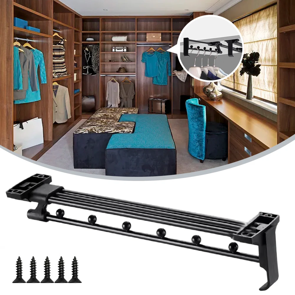 

1pc Wardrobe Rod Closet Rod Adjustable Aluminum Alloy Hanger Rod Space Saving Closet Organizer 350x60x75mm