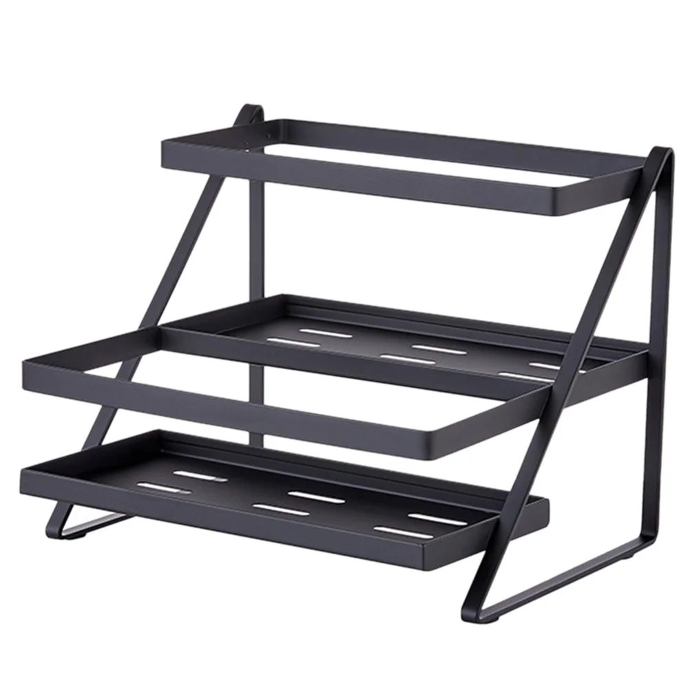 

1pc Stainless Steel Double Layer Seasoning Rack Storage Holder for Home (Black)