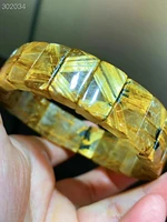 genuine natural gold rutilated quartz flower bracelet titanium 15 5x9 8xmm woman men bangle cat eye clear rectangle beads aaaaaa