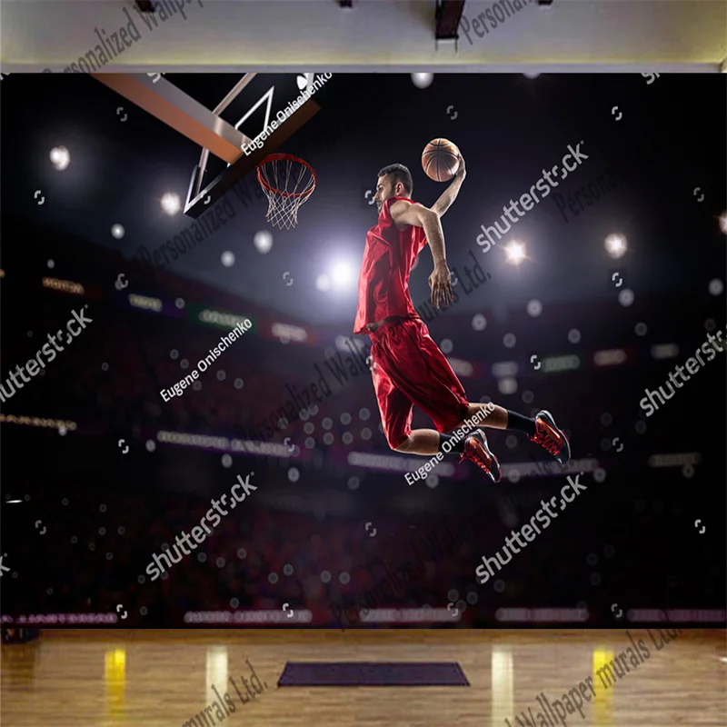 

Red Basketball Player In Action In Gym Custom 3d Photo Wallpaper Basketball Club Background Wall Murals Papel De Parede